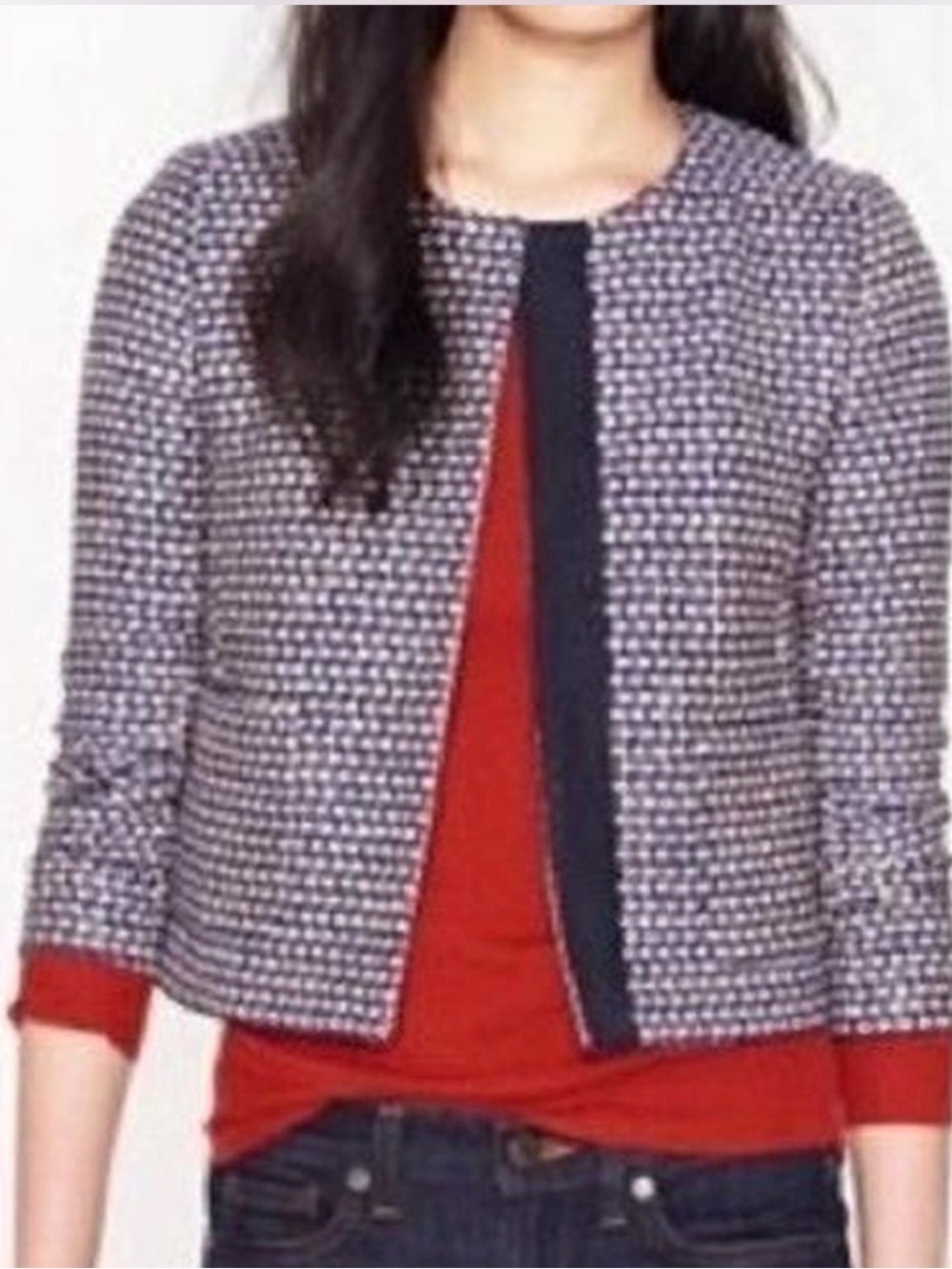 J CREW Tweed Silk Blend Cropped Jacket Size 8